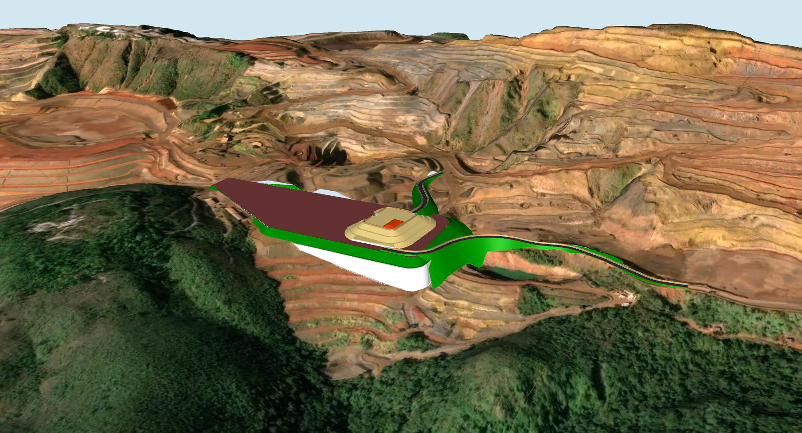 Platô e acesso modelados sobre o terreno