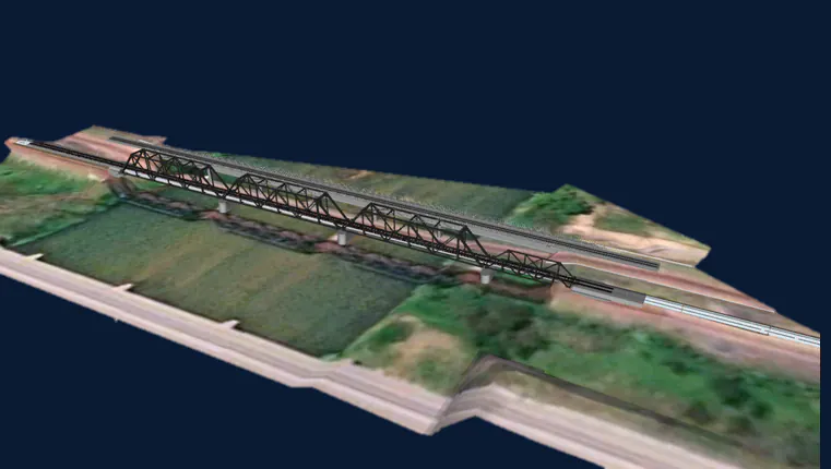 Ponte em treliça em modelo 3D por drone