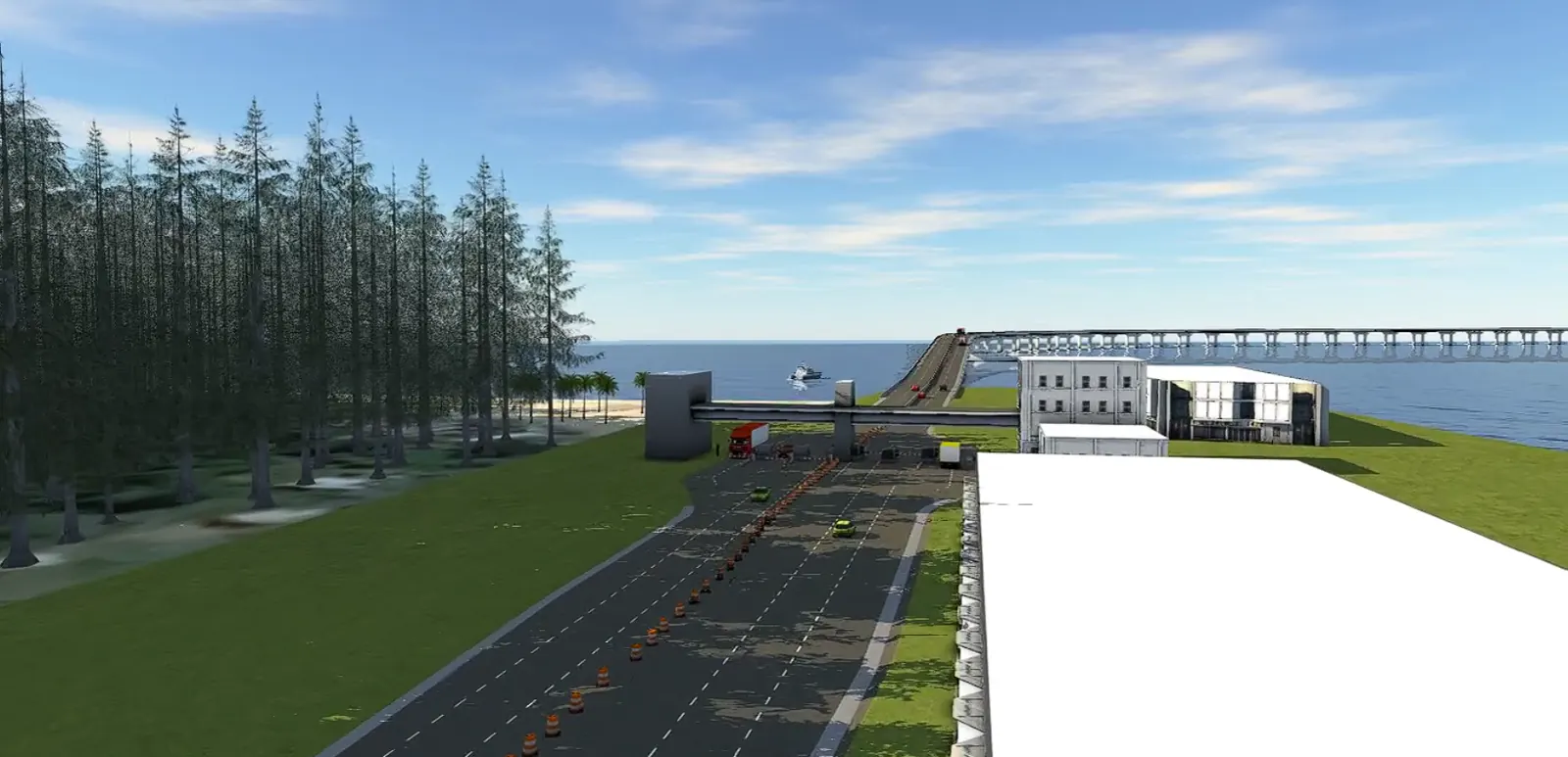 Via de acesso e píer modelados no InfraWorks