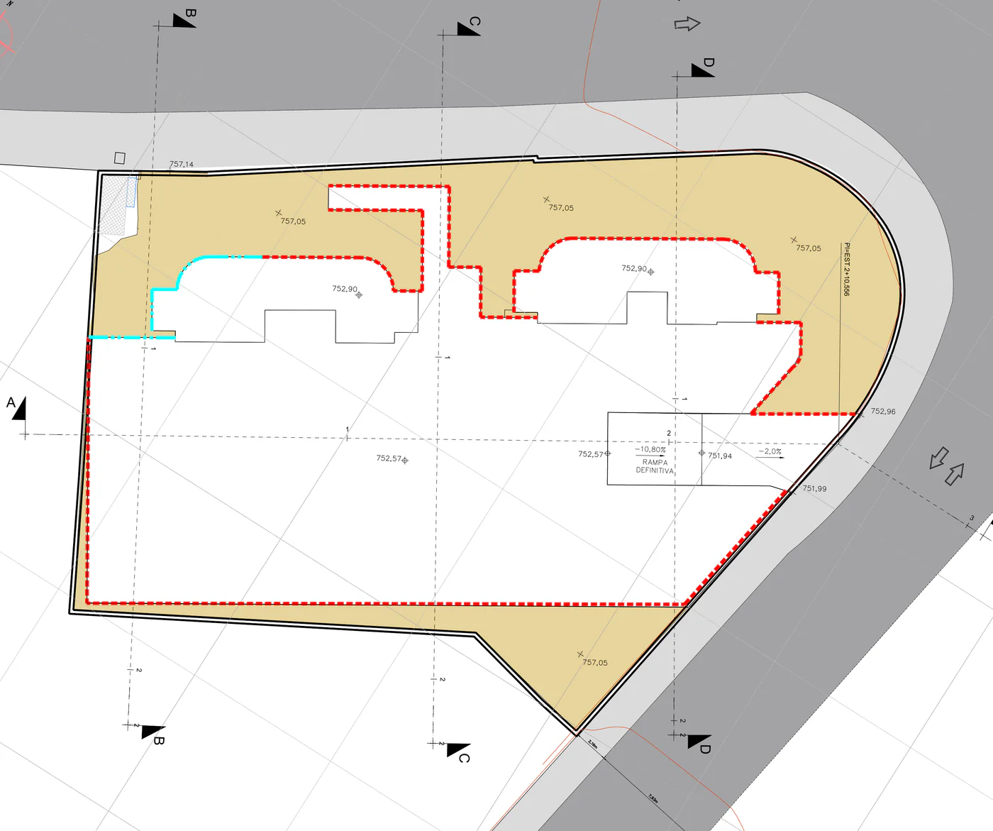 Planta de aterro junto às contenções do terreno